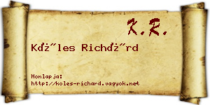 Köles Richárd névjegykártya